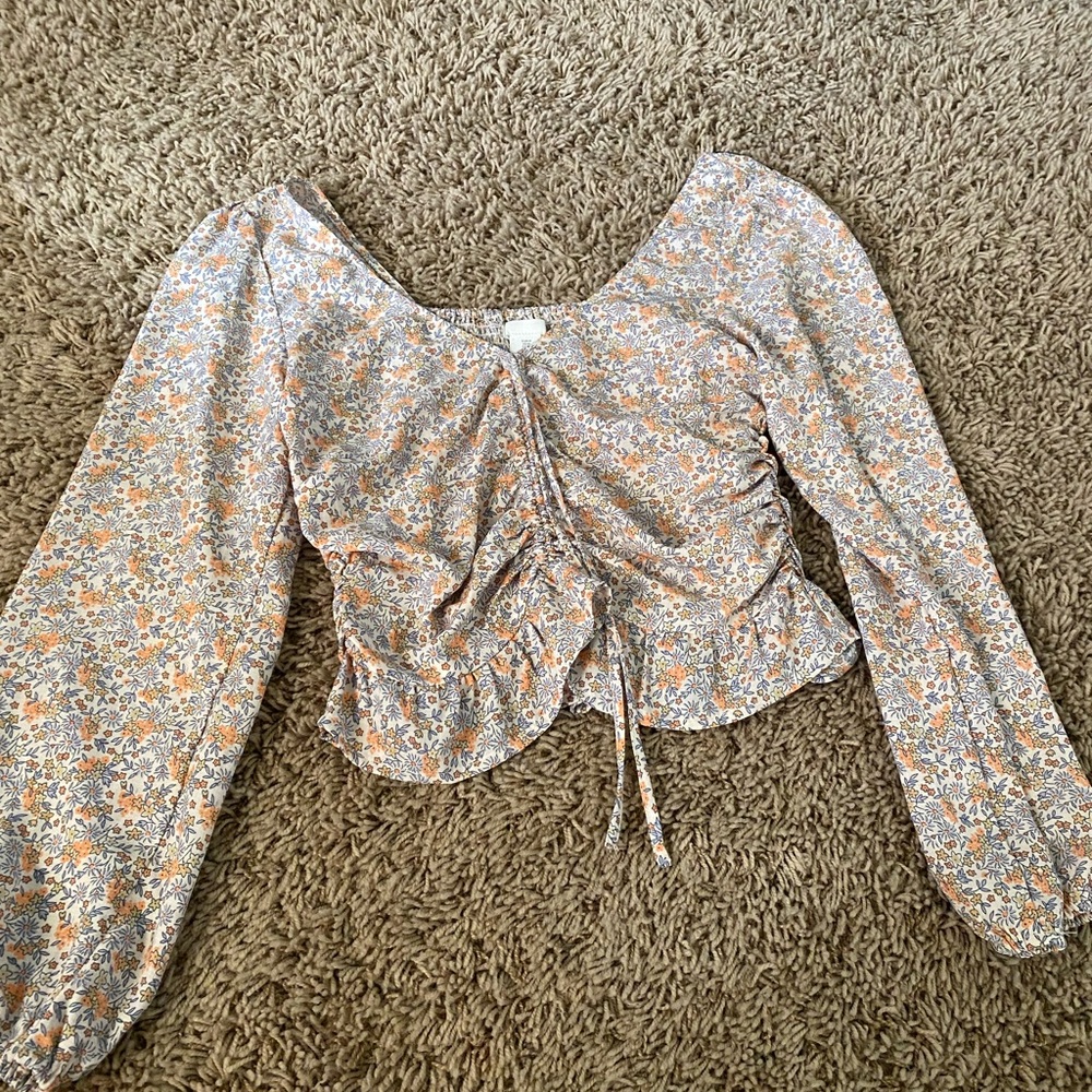 H&M Floral Blouse - Orange and White